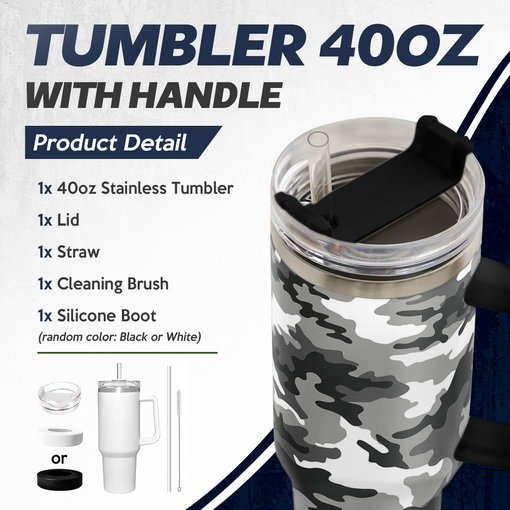 Camouflage Tumbler 40oz Stainless Steel Insulated with Lid & Straw, Camo Gifts for Men Dad Husband Brother Grandpa Veteran Hunting Lover on Christmas Birthday Valentine Fathers Day