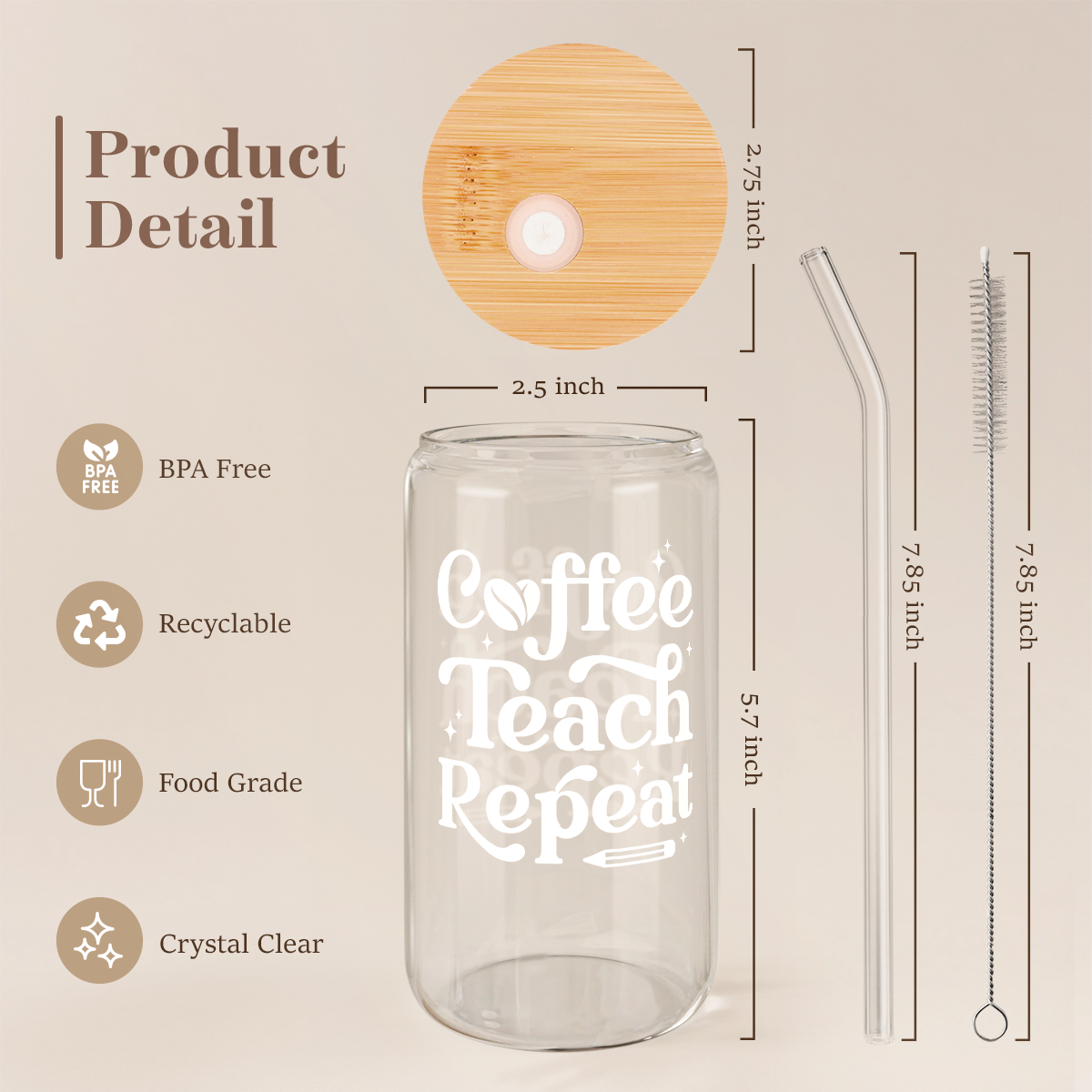 Teacher GlassGlow | Glass Tumbler with Bamboo Lid 16oz