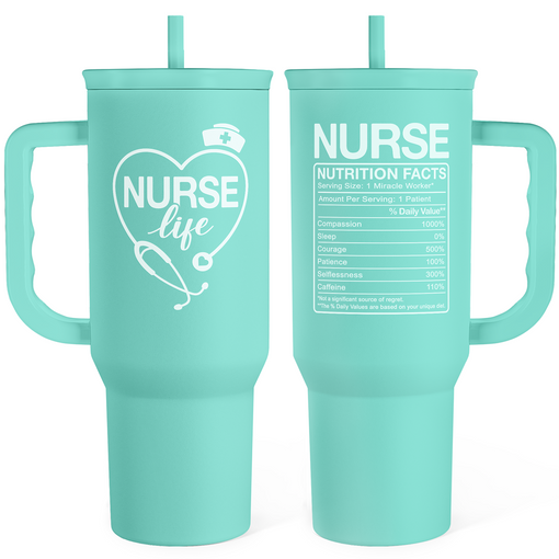 Nurse Gift Tumbler 40oz with Handle and Straw - Nurse Nutrition Facts Insulated Stainless Steel Travel Coffee Mug for Nurses Nursing Friends - Gifts for Nurse Week, Appreciation, Birthday, Christmas