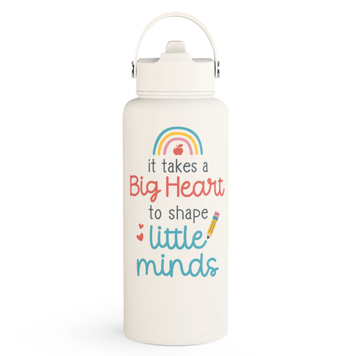 Teacher Appreciation Gifts - It Takes a Big Heart to Shape Little Minds Water Bottle 32oz Stainless Steel Insulated with Lid, Teacher Gifts from Students for Teacher's Day Back to School