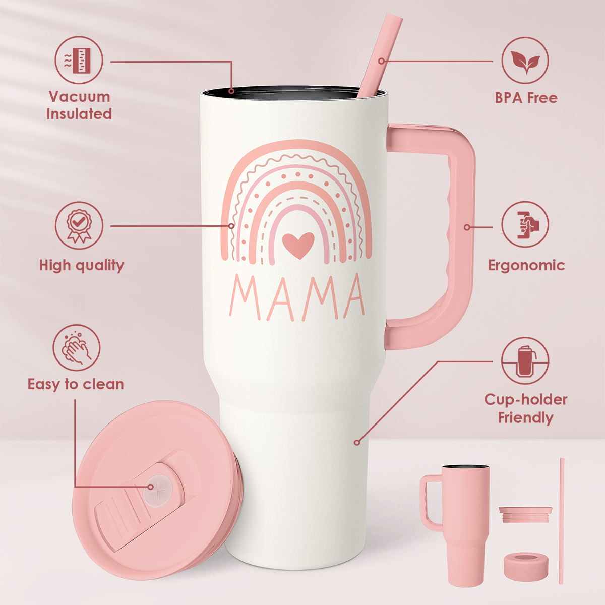 Pink Mom Mama Slidemate | Slider Tumbler with Handle 40oz