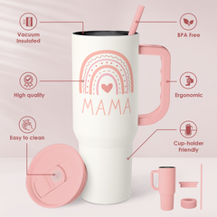 Gift for Mom from Daughter Son - Mama Insulated Stainless Steel Tumbler 40oz with Handle and Straw, Travel Coffee Mug for Mommy Moms - Gifts Idea for Birthday Christmas Mothers Day