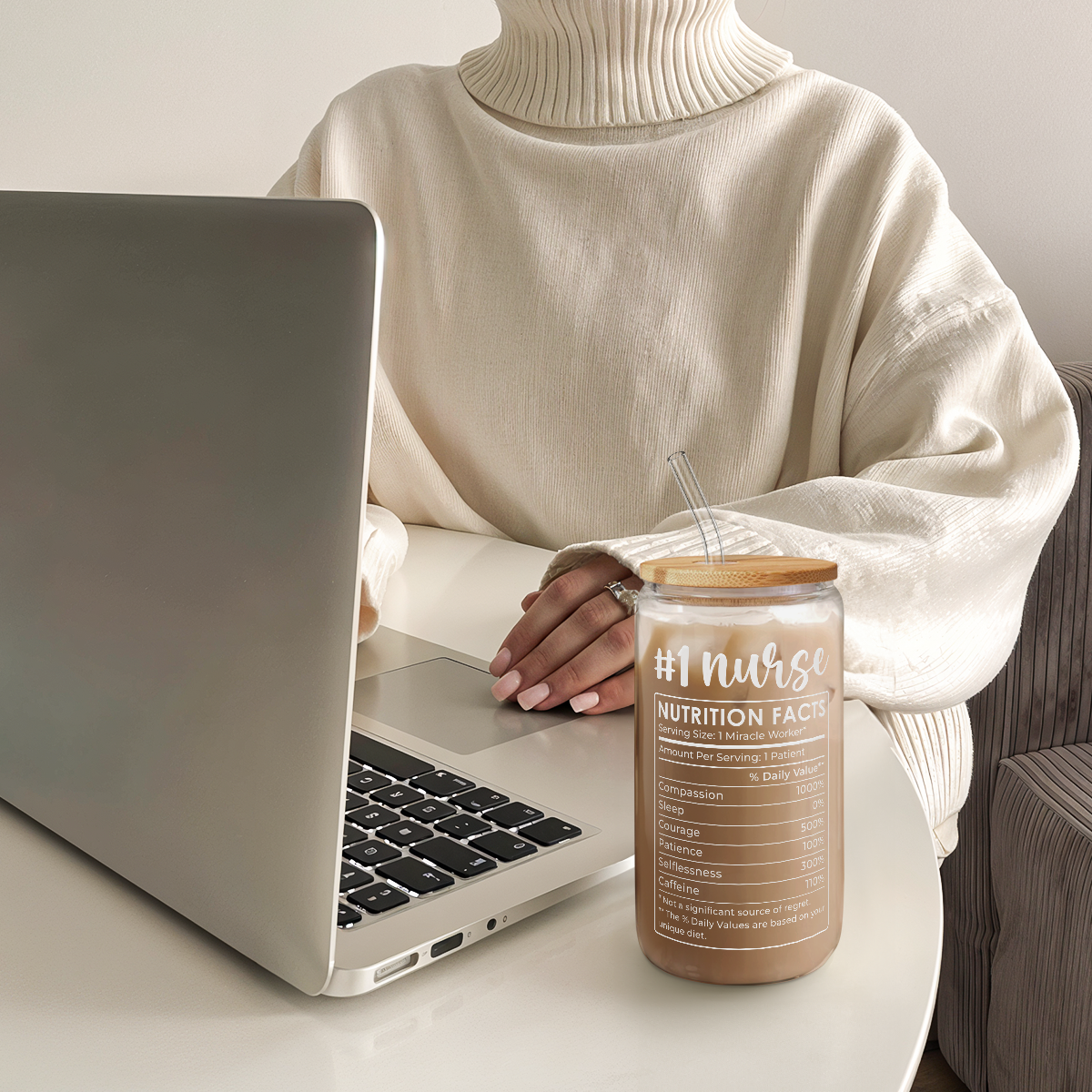 Nurse GlassGlow | Glass Tumbler with Bamboo Lid 16oz