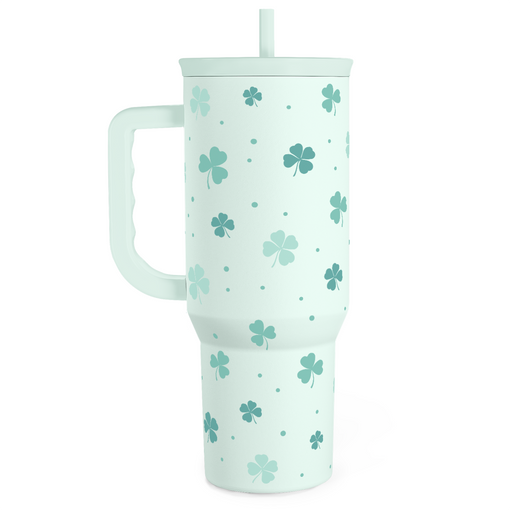 40oz Shamrock Tumbler with Handle and Straw - Insulated Stainless Steel Coffee Travel Mug, Christmas St. Patrick's Day Irish Gifts