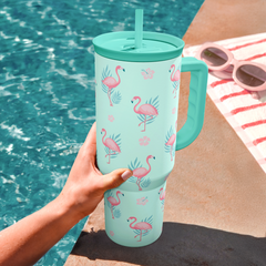 Flamingo Tumbler, Stainless Steel Insulated Tumblers Coffee Mug Cup with Handle, Gifts for Women Girls on Birthday Christmas Summer, 40oz