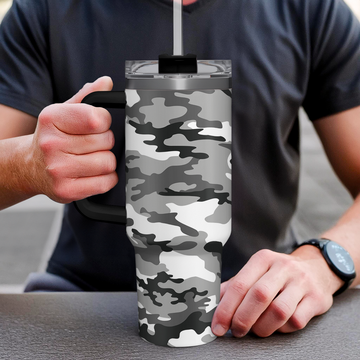 Camouflage Tumbler 40oz Stainless Steel Insulated with Lid & Straw, Camo Gifts for Men Dad Husband Brother Grandpa Veteran Hunting Lover on Christmas Birthday Valentine Fathers Day