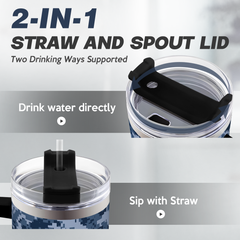 Camouflage Tumbler 40oz Stainless Steel Insulated with Lid & Straw, Camo Travel Mug Cup Gifts for Men Dad Husband Brother Grandpa Veteran Hunting Lover on Christmas Birthday Valentine Fathers Day