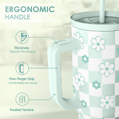 40oz Daisy Flower Tumbler with Handle and Straw - Insulated Stainless Steel Coffee Travel Mug for Women Girls, Floral Gift Idea for Birthday Christmas