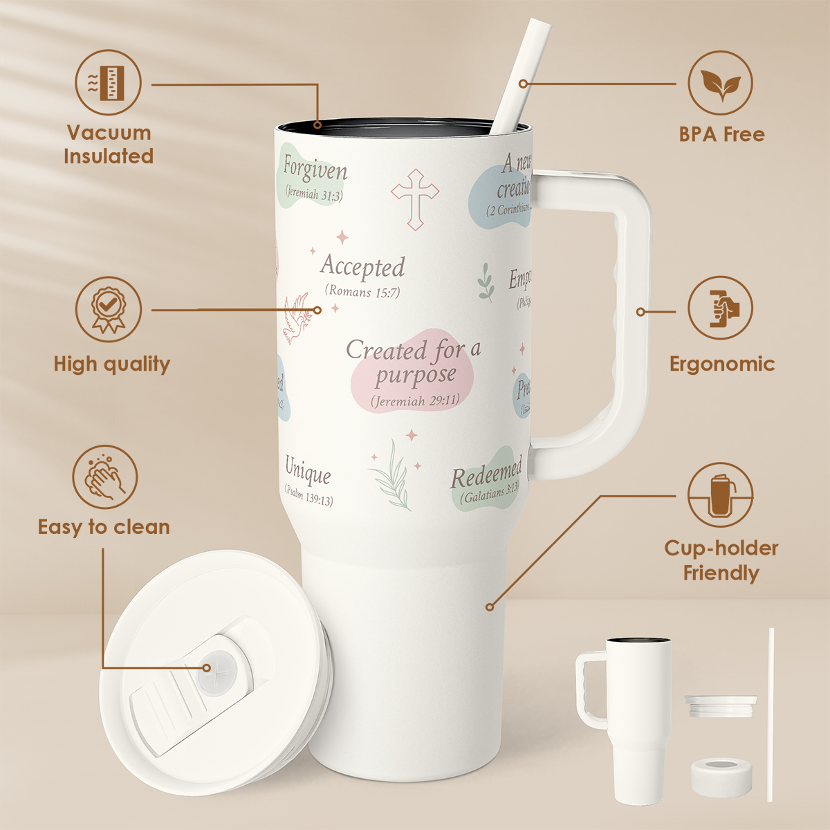 White Christian Slidemate | Slider Tumbler with Handle 40oz