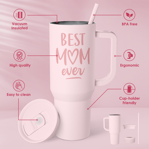 SANDJEST Floral Tumbler 40oz – Stainless Steel Insulated Travel Mug With Handle & Straw, Gift For Women