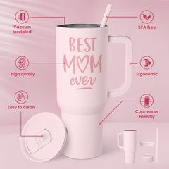 Gift for Mom - Best Mom Stainless Steel Tumbler with Handle, Travel Coffee Mug for Moms - Gifts for Birthday Christmas Mothers Day, 40oz
