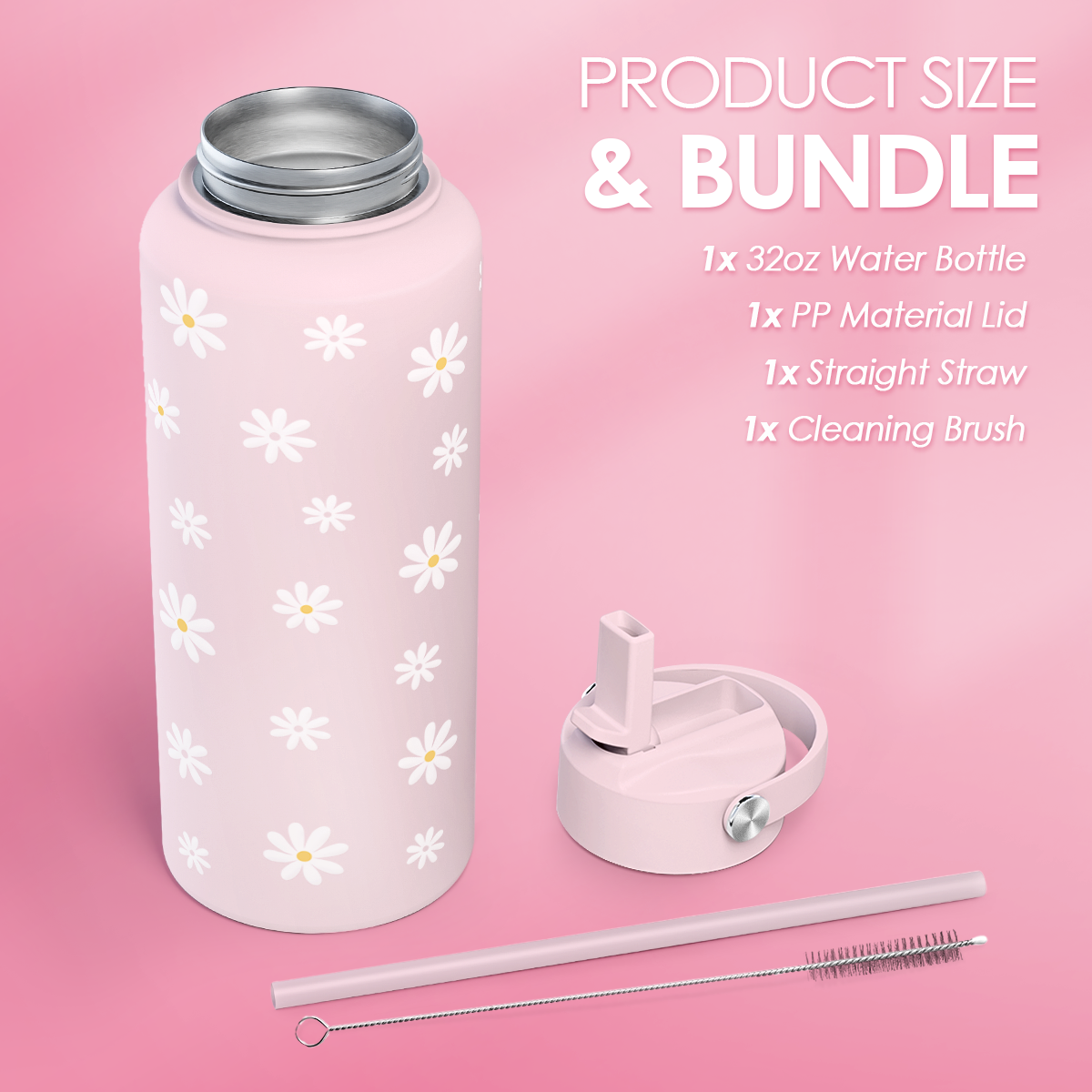 Daisy Water Bottle Stainless Steel 32oz Insulated with Lid, Flower Water Bottles Gifts for Women Girls Friends Teens Birthday Christmas