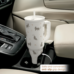 Gift for Cat Lovers Cat Mom - 40oz Insulated Stainless Steel Tumbler with Handle and Straw - Travel Coffee Mug for Women, Cat Owners - Gift for Birthday, Christmas