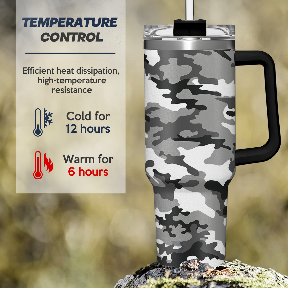 Camouflage Tumbler 40oz Stainless Steel Insulated with Lid & Straw, Camo Gifts for Men Dad Husband Brother Grandpa Veteran Hunting Lover on Christmas Birthday Valentine Fathers Day