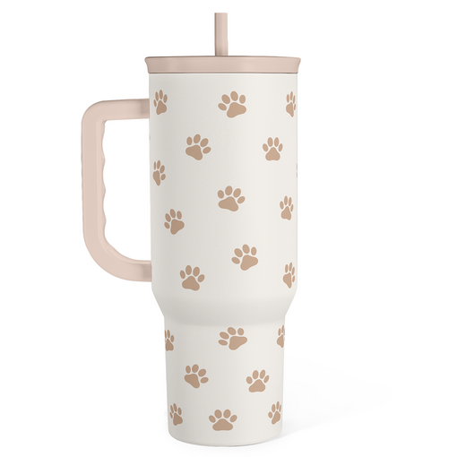 Paw Print Tumbler with Handle, Gifts for Dog Mom, Stainless Steel Insulated Tumblers Coffee Travel Mug Cup, Gift for Women Girls on Birthday Christmas Mothers Day, 40oz