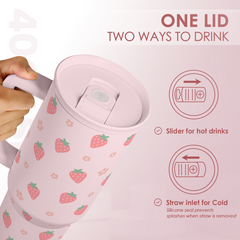 Strawberry Tumbler with Handle 40oz ?C Insulated Stainless Steel Travel Coffee Mug Cup for Girls Women, Gift for Christmas, Birthday