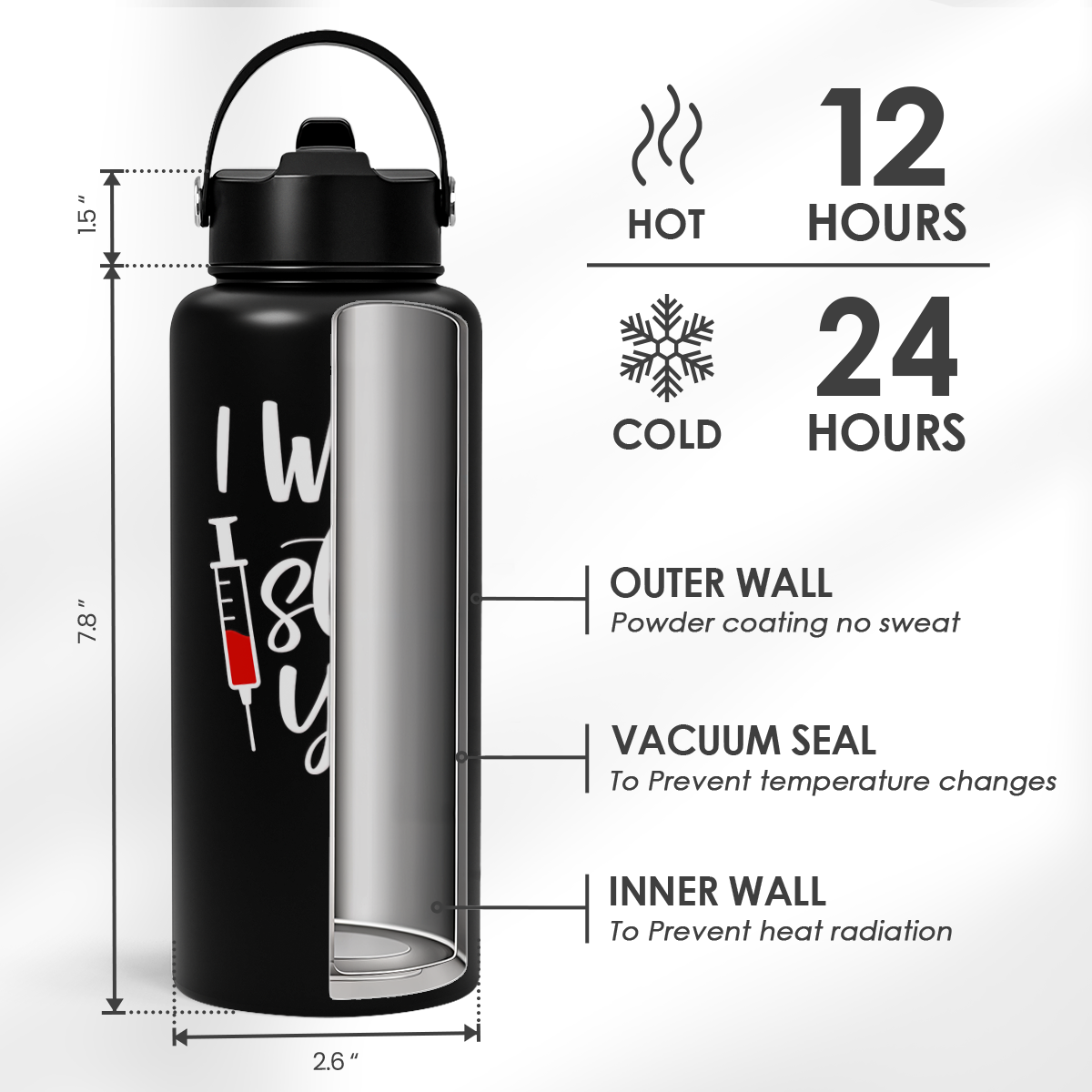 Black Nurse SipChic | Straw Lid Water Bottle 32oz