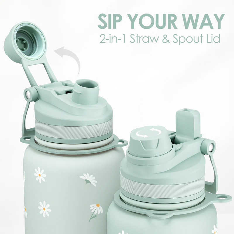 Mint Daisy CamelMate | 2-in-1 Lid Water Bottle with Strap 32oz