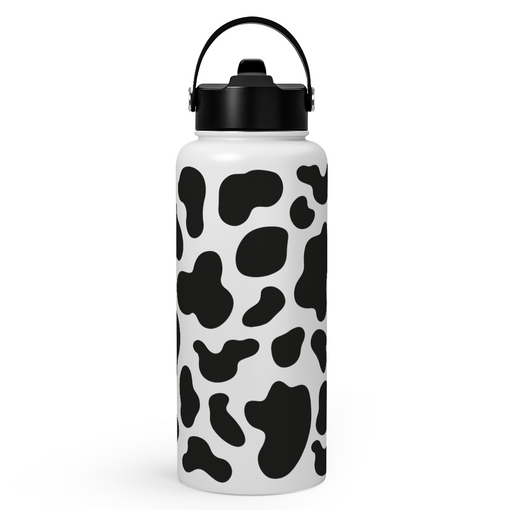 Cow Print Water Bottle 32oz Stainless Steel Vacuum Insulated with Lid, Cow Water Bottles for Gym Sports Travel Outdoor, Cow Gifts for Women Girls Birthday Christmas