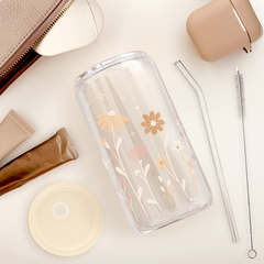 Floral GlassGlow | Glass Tumbler with Acrylic Lid 16oz