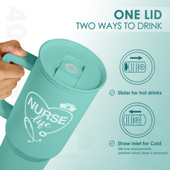 Nurse Gift Tumbler 40oz with Handle and Straw - Nurse Nutrition Facts Insulated Stainless Steel Travel Coffee Mug for Nurses Nursing Friends - Gifts for Nurse Week, Appreciation, Birthday, Christmas