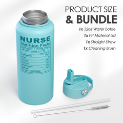 Nurse Gifts for Women - Nutrition Facts Water Bottle 32oz Stainless Steel Insulated with Lid, Nurse Appreciation Gifts for Female Nurses, Friends, Graduation Christmas Birthday Nurse Week