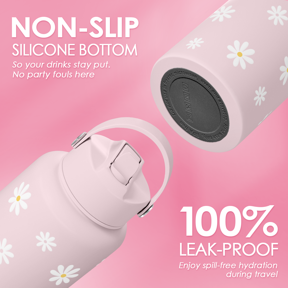 Daisy Water Bottle Stainless Steel 32oz Insulated with Lid, Flower Water Bottles Gifts for Women Girls Friends Teens Birthday Christmas