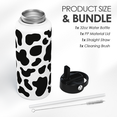Cow Print Water Bottle 32oz Stainless Steel Vacuum Insulated with Lid, Cow Water Bottles for Gym Sports Travel Outdoor, Cow Gifts for Women Girls Birthday Christmas