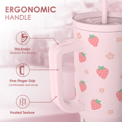 Strawberry Tumbler with Handle 40oz ?C Insulated Stainless Steel Travel Coffee Mug Cup for Girls Women, Gift for Christmas, Birthday