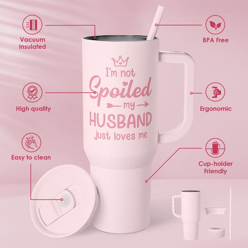 Gift for Wife from Husband, Funny Insulated Stainless Steel Tumbler 40oz with Handle and Straw - Travel Coffee Mug Gift for Wifey on Wedding Anniversary Christmas Birthday Valentine