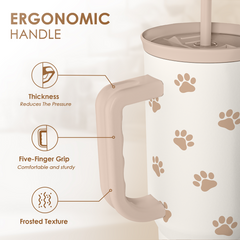 Paw Print Tumbler with Handle, Gifts for Dog Mom, Stainless Steel Insulated Tumblers Coffee Travel Mug Cup, Gift for Women Girls on Birthday Christmas Mothers Day, 40oz