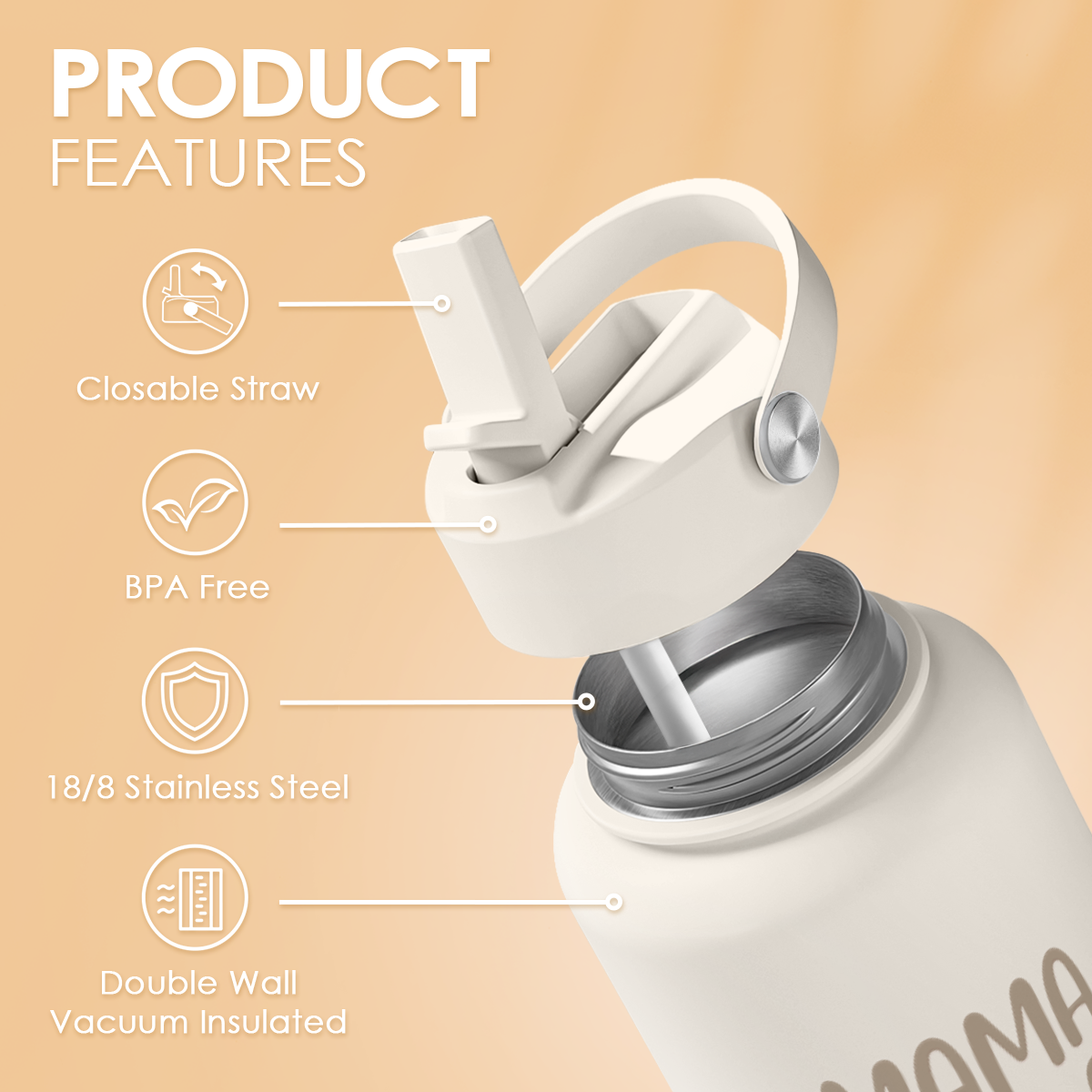 Beige Mama Bear SipChic | Straw Lid Water Bottle 32oz