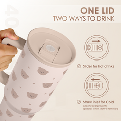 Bear Tumbler with Handle, Insulated Cup Stainless Steel Travel Mug Cup, Gifts for Women Girl, 40oz