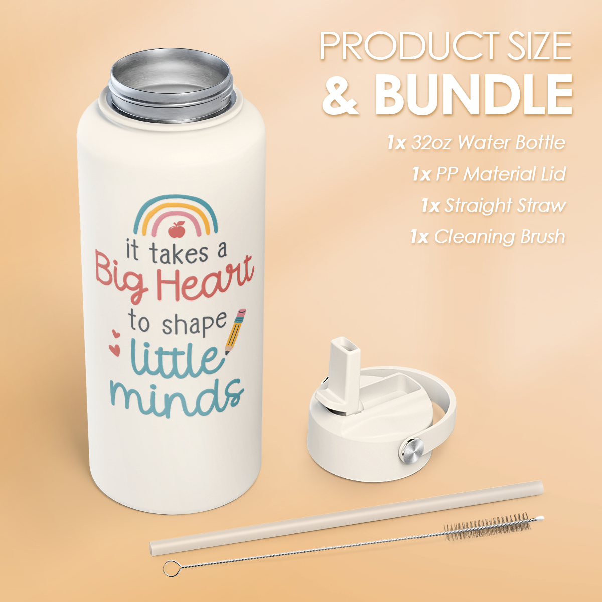 Teacher Appreciation Gifts - It Takes a Big Heart to Shape Little Minds Water Bottle 32oz Stainless Steel Insulated with Lid, Teacher Gifts from Students for Teacher's Day Back to School