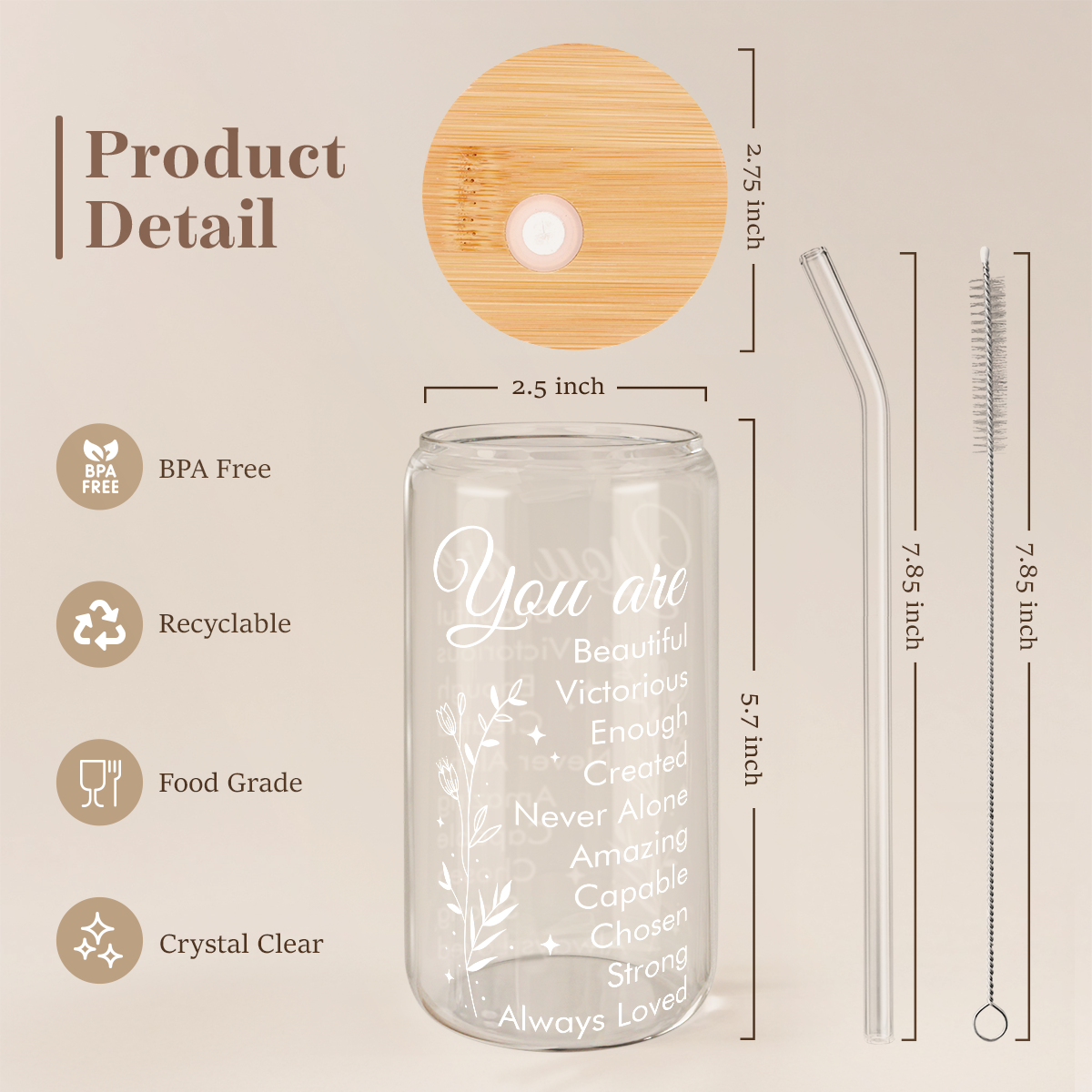 Inspiration GlassGlow | Glass Tumbler with Bamboo Lid 16oz