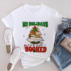 Sandjest Christmas Tshirt My Holidays Are All Booked Gift for Women Book Lover Bookworm