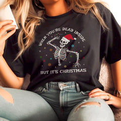 Sandjest Christmas Tshirt Dancing Skeleton Gift for Women Girl Friend