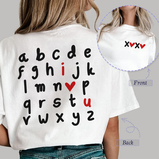 Sandjest Alphabet I Love You Shirt, Alphabet Teacher Valentine's Day Shirt, Teacher Gift, Love you Shirt, I heart U, Cute Valentines Day Heart Shirts