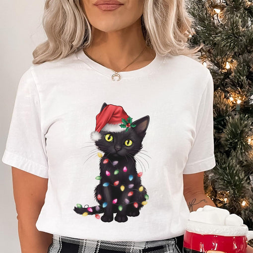 Sandjest Cute Christmas Cat T-shirt Gift for Cat Lovers Pet Lover Women Girl Friend