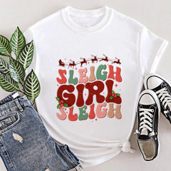Sandjest Christmas Tshirt Sleigh Girl Sleigh Groovy Style Gift for Women Girl Friend