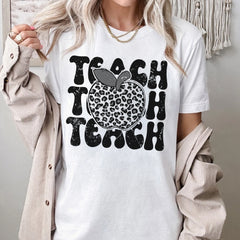 Sandjest Teacher T-Shirt Leopard Pattern Gift for Women Girl Friends
