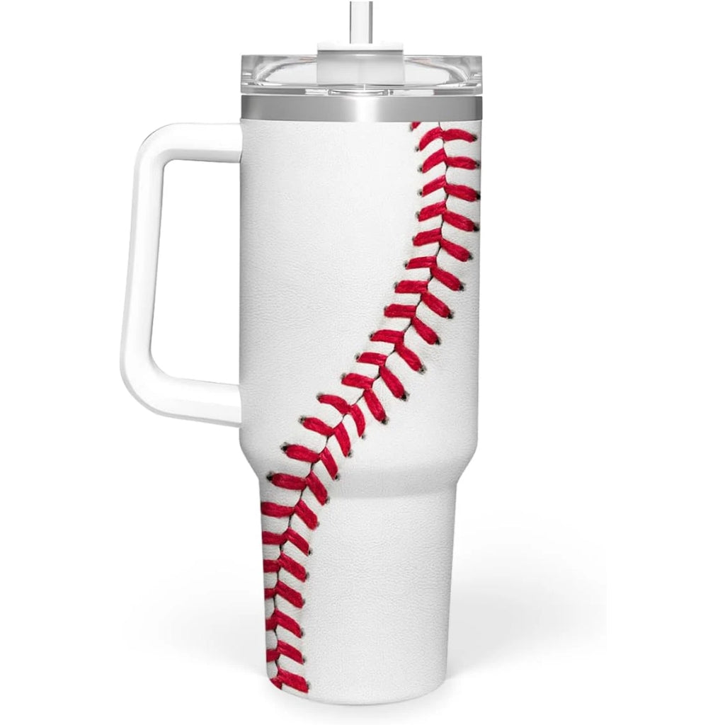 Baseball Tumbler with Handle 40oz with Lid & Straw, Baseball Gifts for Men Boys Player Coach Sports Lover, Baseball Tumblers Coffee Stainless Steel Insulated Cup Gifts for Christmas Birthday