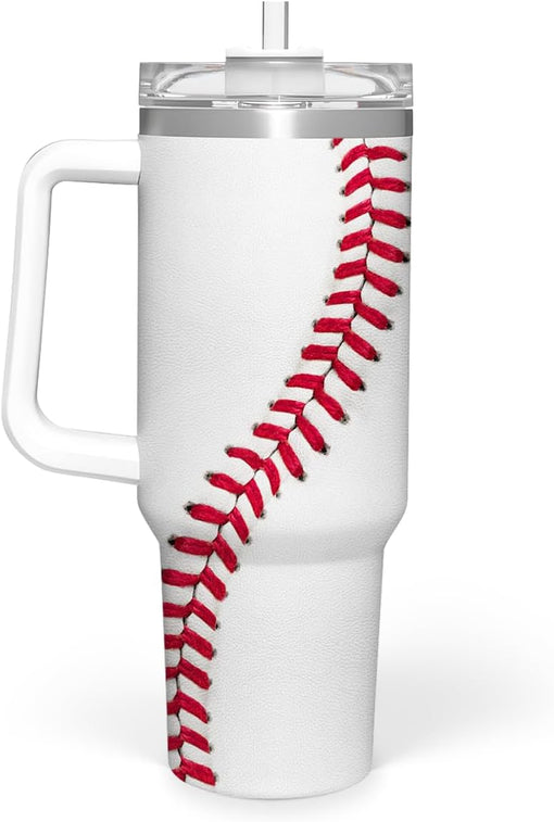 Baseball Tumbler with Handle 40oz with Lid & Straw, Baseball Gifts for Men Boys Player Coach Sports Lover, Baseball Tumblers Coffee Stainless Steel Insulated Cup Gifts for Christmas Birthday