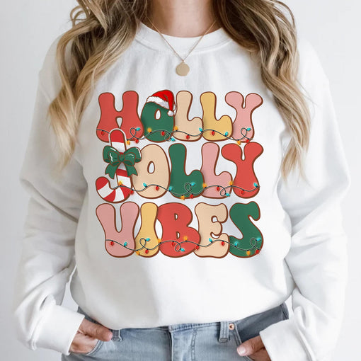 Sandjest Holly Jolly Vibes Retro Christmas Shirt, Holly Jolly Vibes Shirt, Vintage Christmas Shirt, Vintage Groovy Holly Jolly Vibes Shirt, Xmas Gift