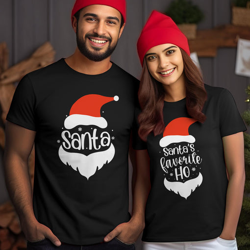 Sandjest Christmas Couple T-Shirt Santa's Favourite Ho Gifts for Husband Wife Girlfriend Boyfriend