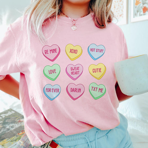 Sandjest Candy Hearts T-Shirt Valentines Shirts for Women Girl Friends