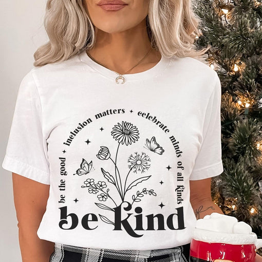 Sandjest Inspirational T-Shirt Celebrate Minds of All Kinds Be Kind Gift for Women Girl Friends