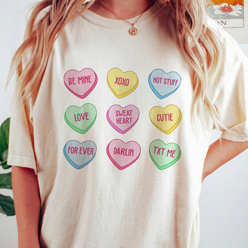 Sandjest Candy Hearts T-Shirt Valentines Shirts for Women Girl Friends