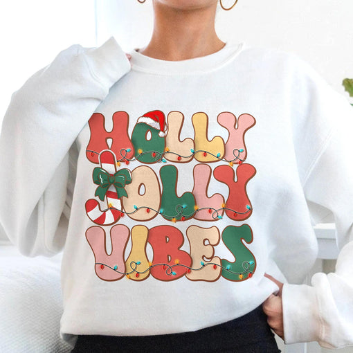 Sandjest Holly Jolly Vibes Retro Christmas Shirt, Holly Jolly Vibes Shirt, Vintage Christmas Shirt, Vintage Groovy Holly Jolly Vibes Shirt, Xmas Gift