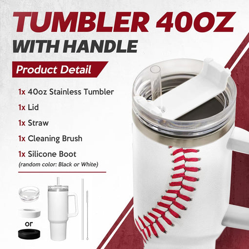 Baseball Tumbler with Handle 40oz with Lid & Straw, Baseball Gifts for Men Boys Player Coach Sports Lover, Baseball Tumblers Coffee Stainless Steel Insulated Cup Gifts for Christmas Birthday